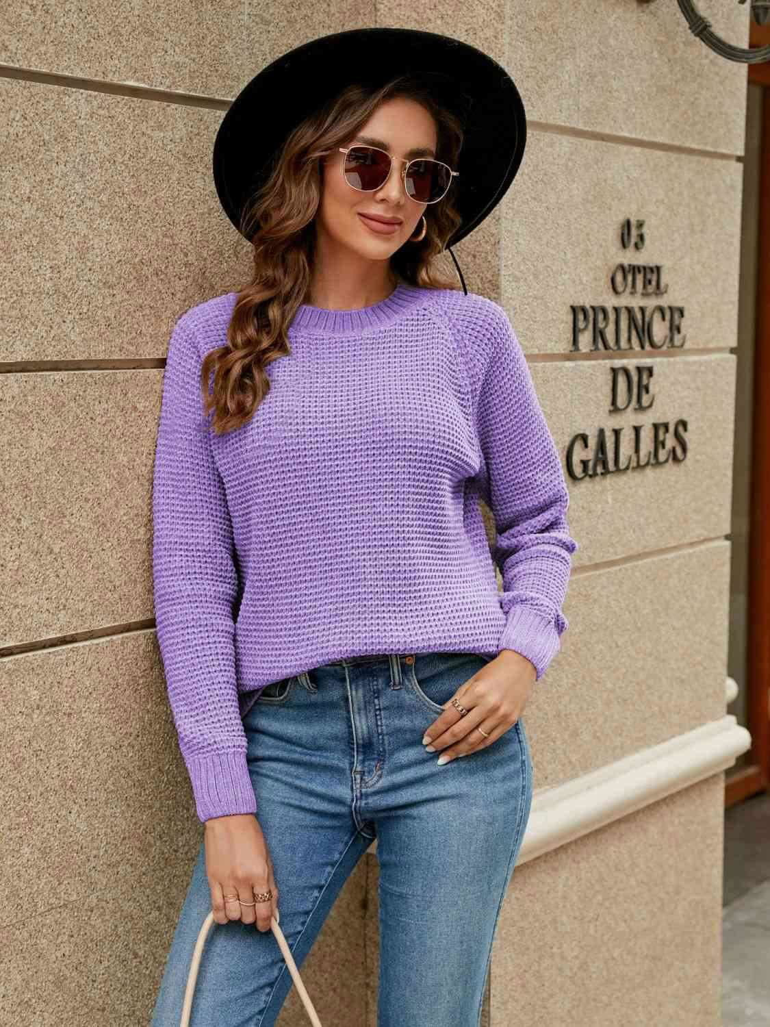 Round Neck Raglan Sleeve Sweater - Vesteeto