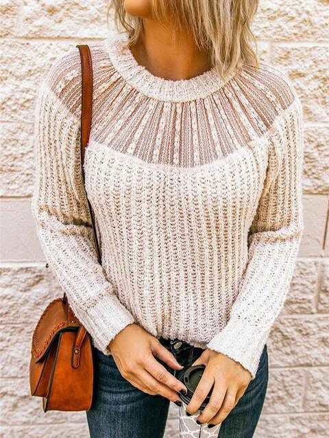 Round Neck Rib-Knit Sweater - Vesteeto