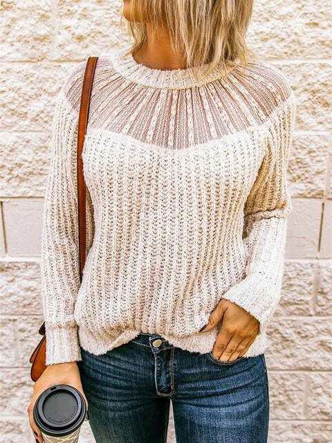 Round Neck Rib-Knit Sweater - Vesteeto