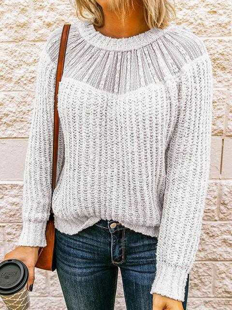 Round Neck Rib-Knit Sweater - Vesteeto