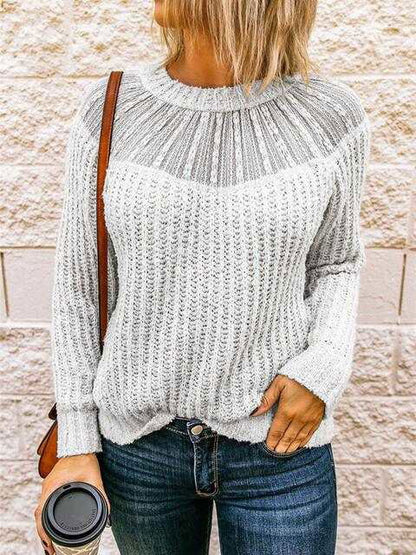 Round Neck Rib-Knit Sweater - Vesteeto