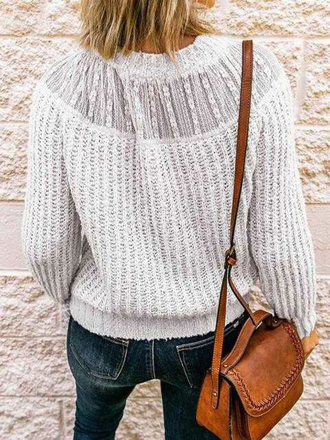 Round Neck Rib-Knit Sweater - Vesteeto