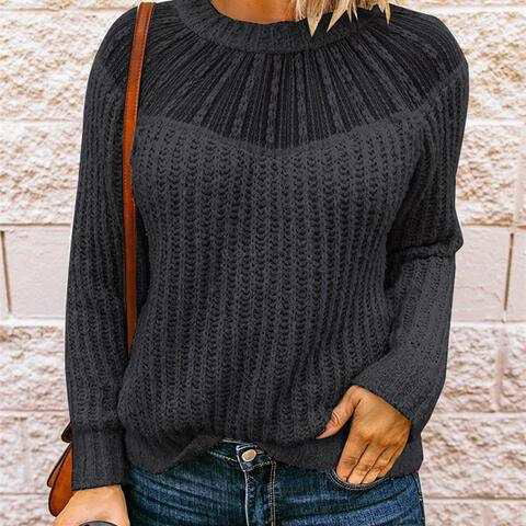 Round Neck Rib-Knit Sweater - Vesteeto