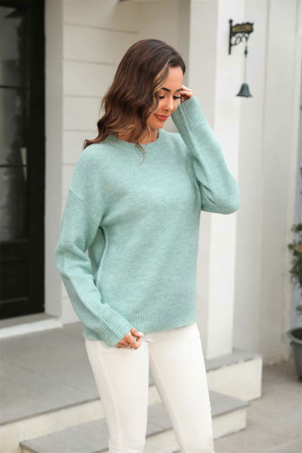 Round Neck Ribbed Long Sleeve Sweater - Vesteeto