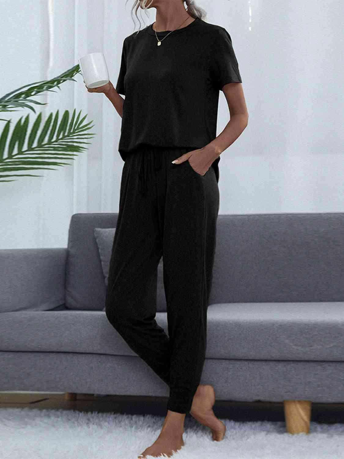 Round Neck Short Sleeve Top and Pants Set - Vesteeto