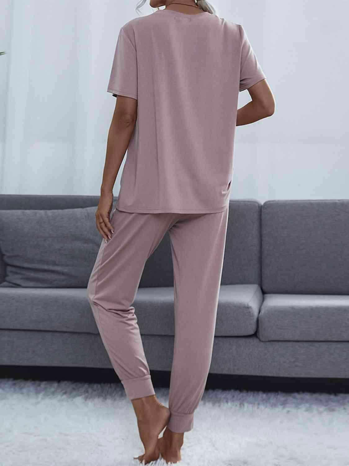 Round Neck Short Sleeve Top and Pants Set - Vesteeto