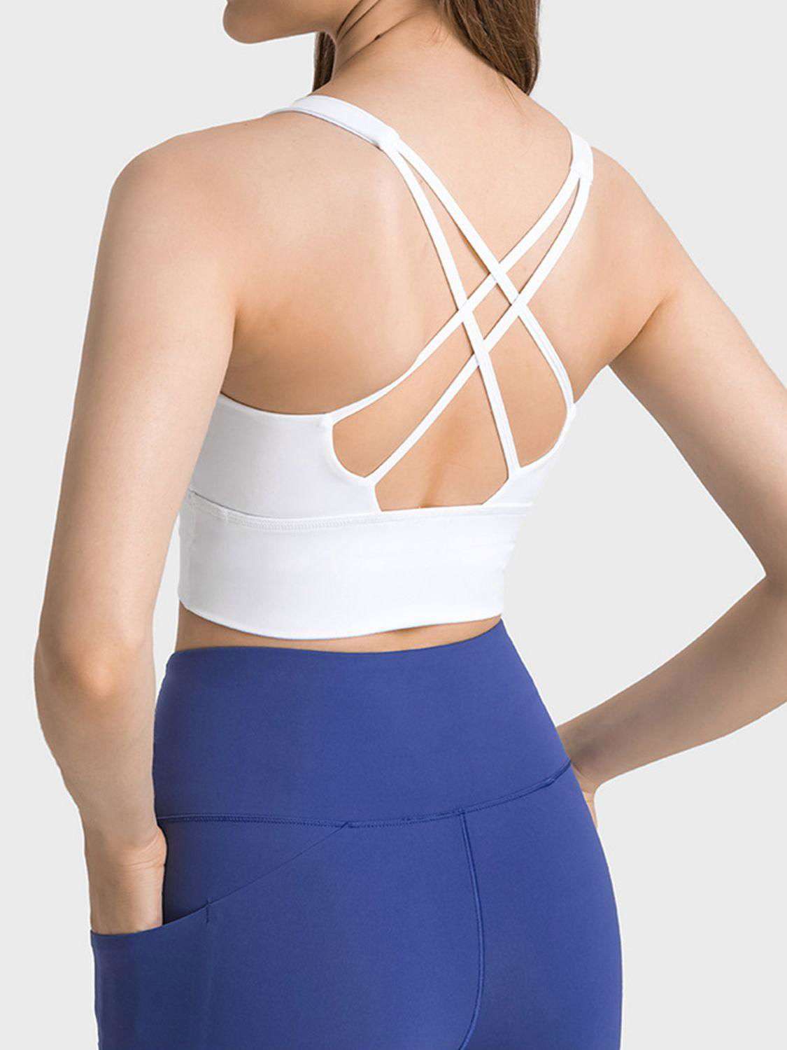 Scoop Neck Crisscross Straps Sports Bra - Vesteeto