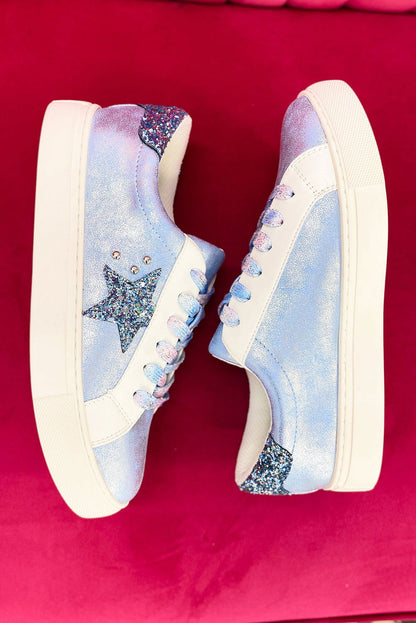 Silvery Star Sequin Patchwork Criss Cross Lace Up Sneakers - Vesteeto