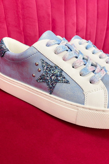 Silvery Star Sequin Patchwork Criss Cross Lace Up Sneakers - Vesteeto