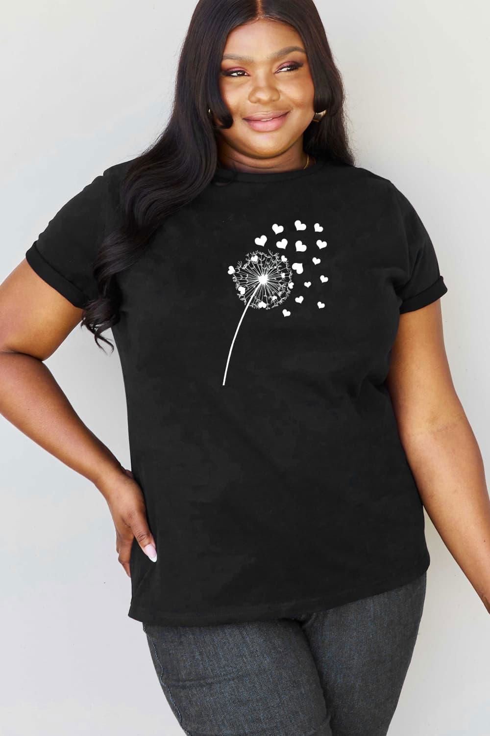 Simply Love Full Size Dandelion Heart Graphic Cotton T-Shirt - Vesteeto