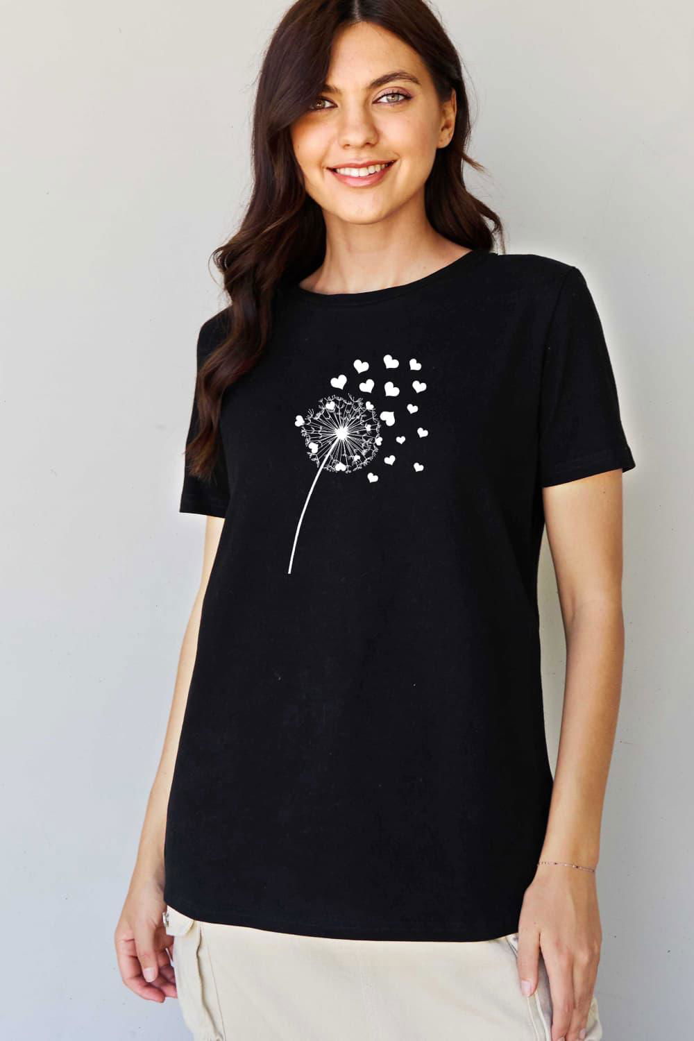 Simply Love Full Size Dandelion Heart Graphic Cotton T-Shirt - Vesteeto