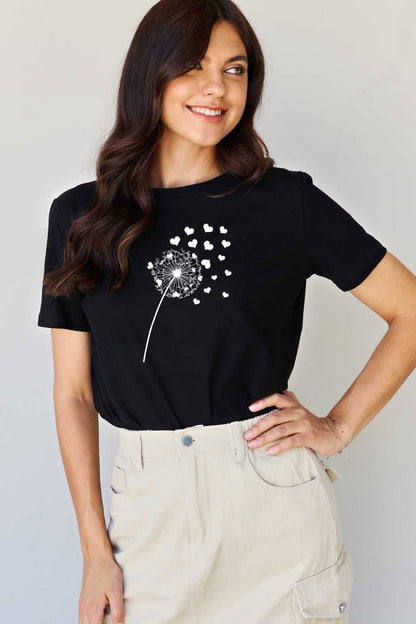 Simply Love Full Size Dandelion Heart Graphic Cotton T-Shirt - Vesteeto