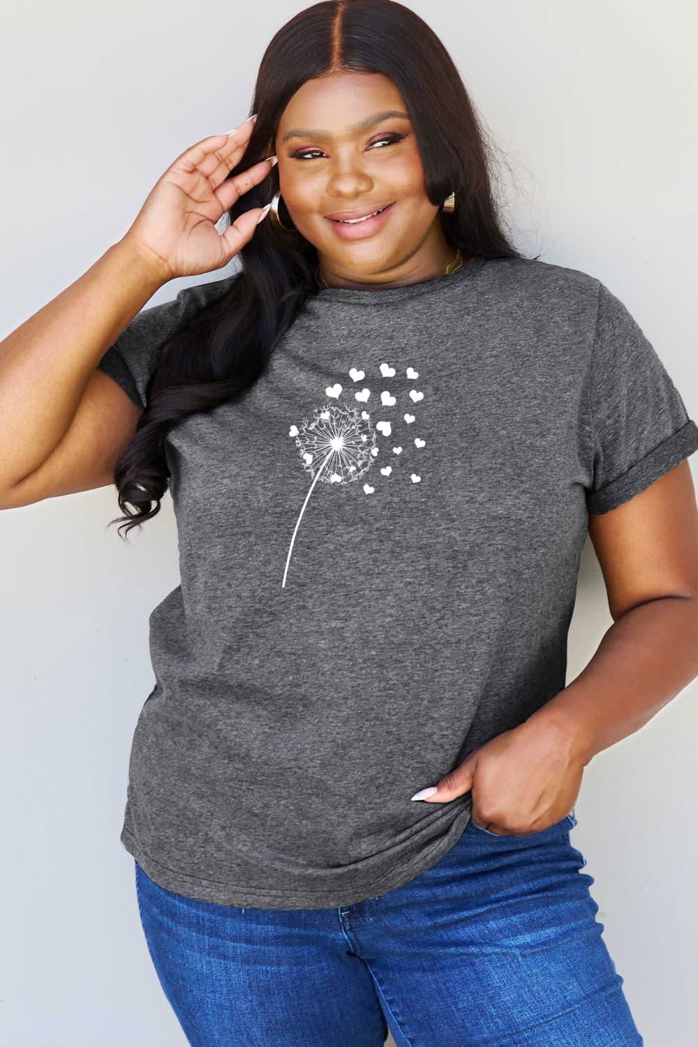 Simply Love Full Size Dandelion Heart Graphic Cotton T-Shirt - Vesteeto