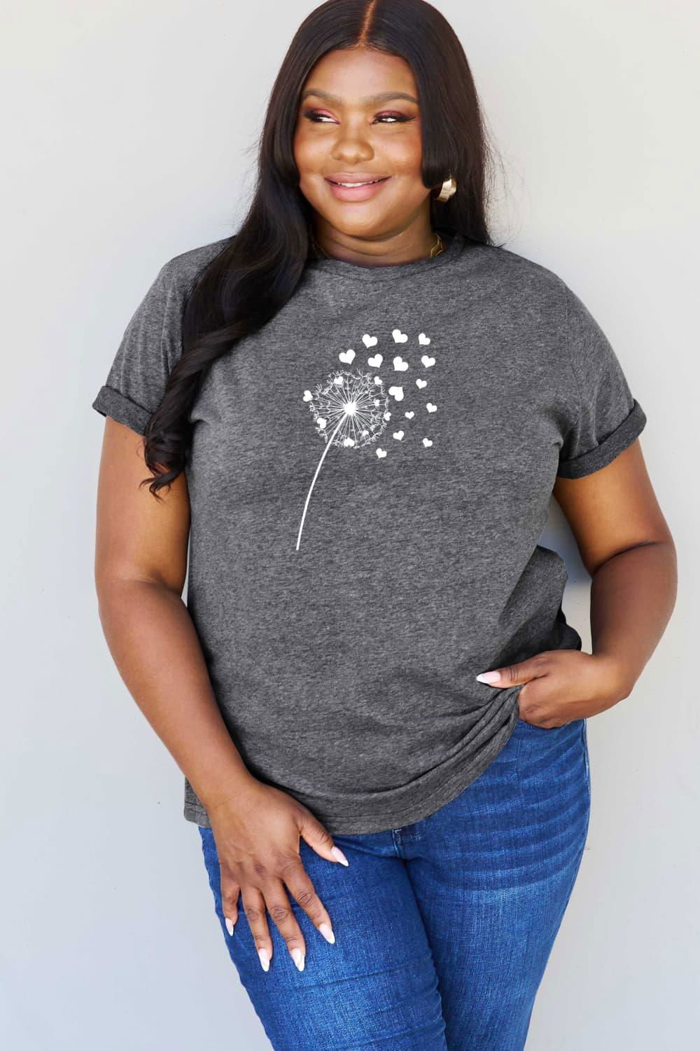 Simply Love Full Size Dandelion Heart Graphic Cotton T-Shirt - Vesteeto