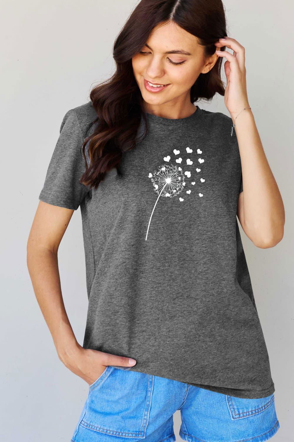 Simply Love Full Size Dandelion Heart Graphic Cotton T-Shirt - Vesteeto