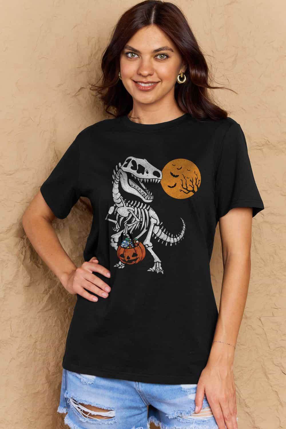 Simply Love Full Size Dinosaur Skeleton Graphic Cotton T-Shirt - Vesteeto