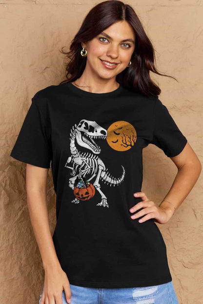 Simply Love Full Size Dinosaur Skeleton Graphic Cotton T-Shirt - Vesteeto