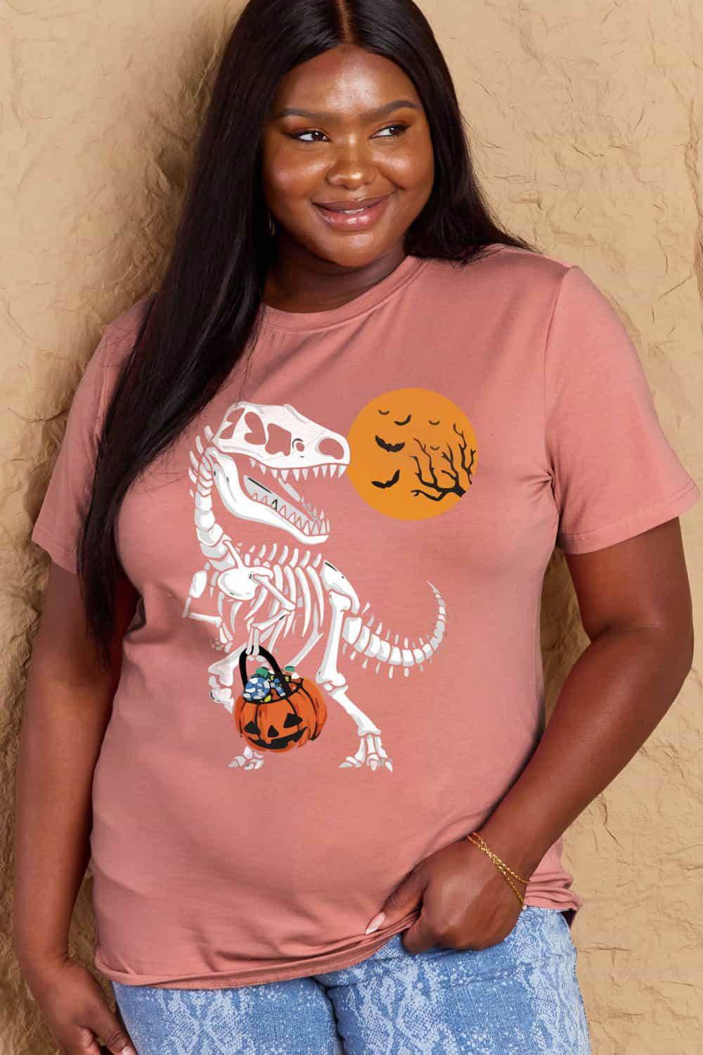 Simply Love Full Size Dinosaur Skeleton Graphic Cotton T-Shirt - Vesteeto