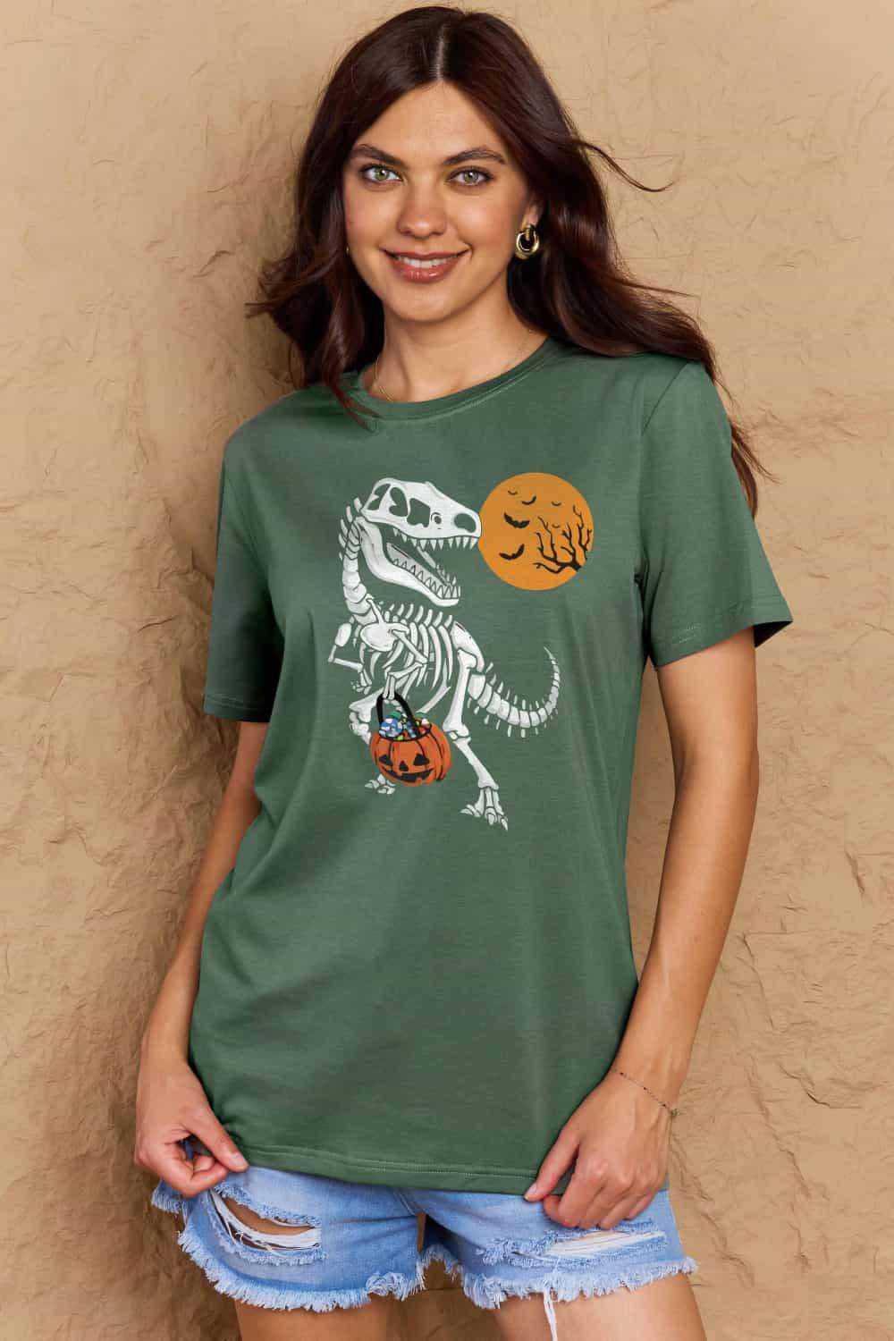 Simply Love Full Size Dinosaur Skeleton Graphic Cotton T-Shirt - Vesteeto