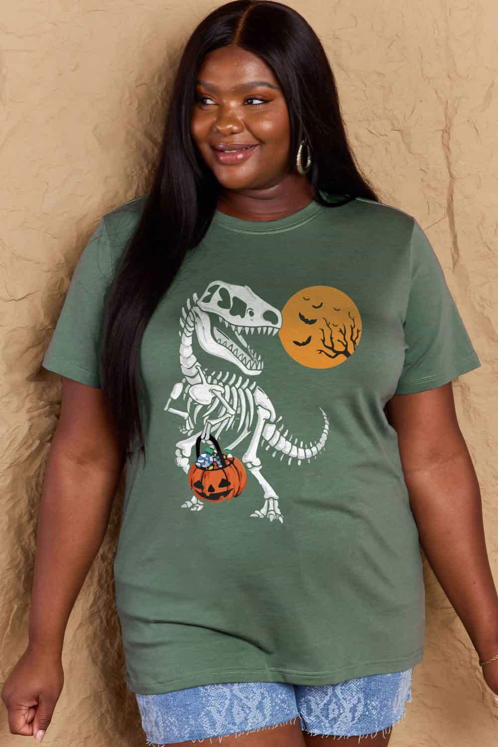 Simply Love Full Size Dinosaur Skeleton Graphic Cotton T-Shirt - Vesteeto