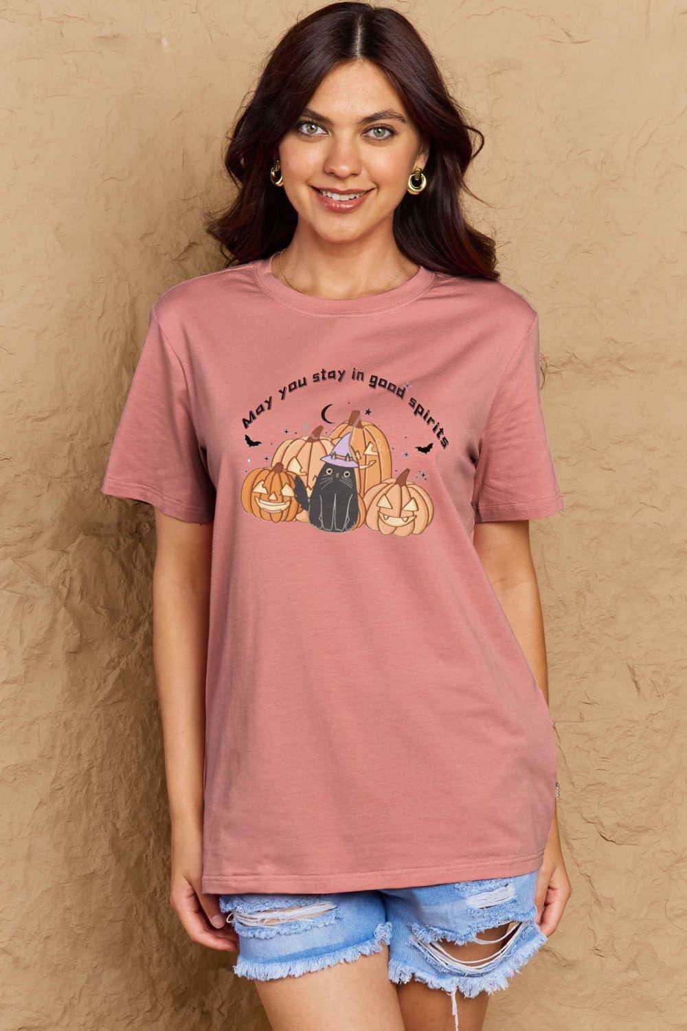 Simply Love Full Size MAY YOU STAY IN GOOD SPIRITS Graphic Cotton T-Shirt - Vesteeto