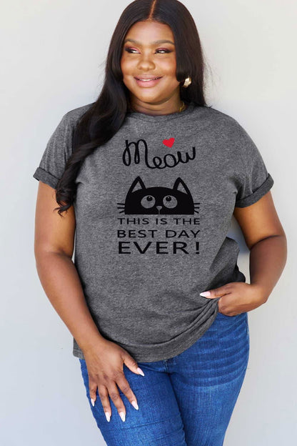 Simply Love Full Size MEOW THIS IS THE BEST DAY EVER! Graphic Cotton T-Shirt - Vesteeto