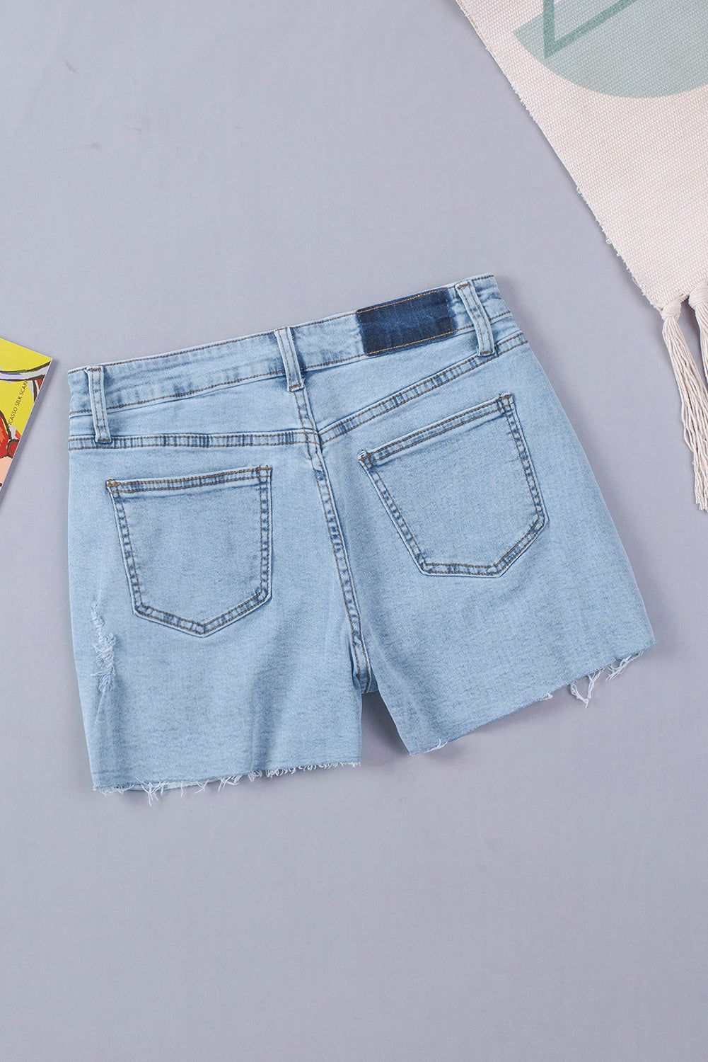 Sky Blue Frayed Slim-fit High Waist Denim Shorts 