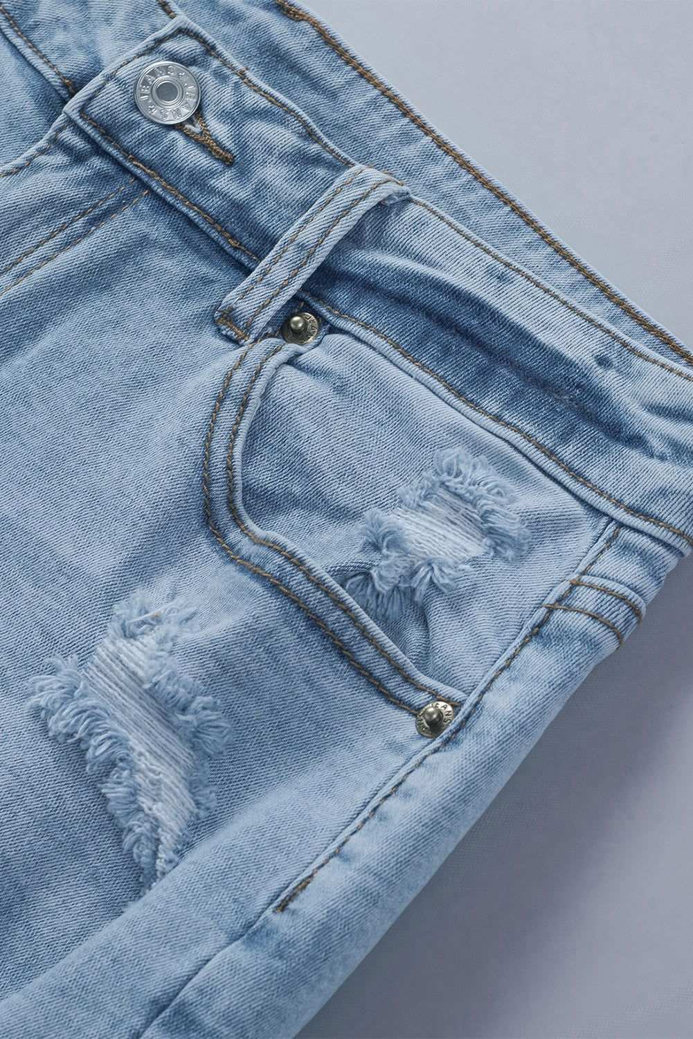 Sky Blue Frayed Slim-fit High Waist Denim Shorts 