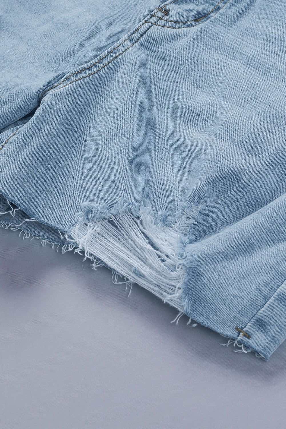 Sky Blue Frayed Slim-fit High Waist Denim Shorts 