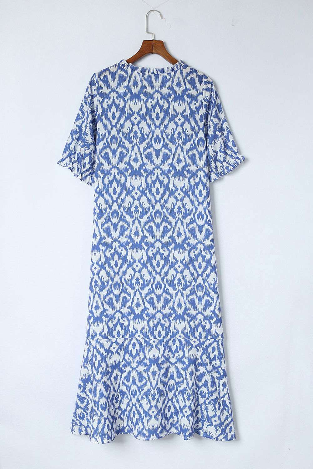 Sky Blue Geometric Print Casual V Neck Maxi Dress 