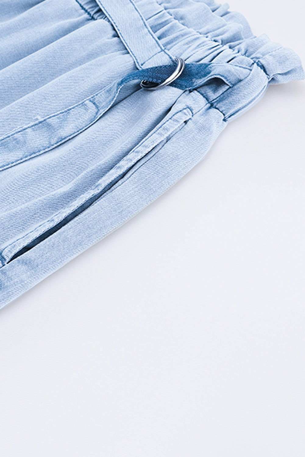 Sky Blue High Waist Pocketed Wide Leg Tencel Jeans 