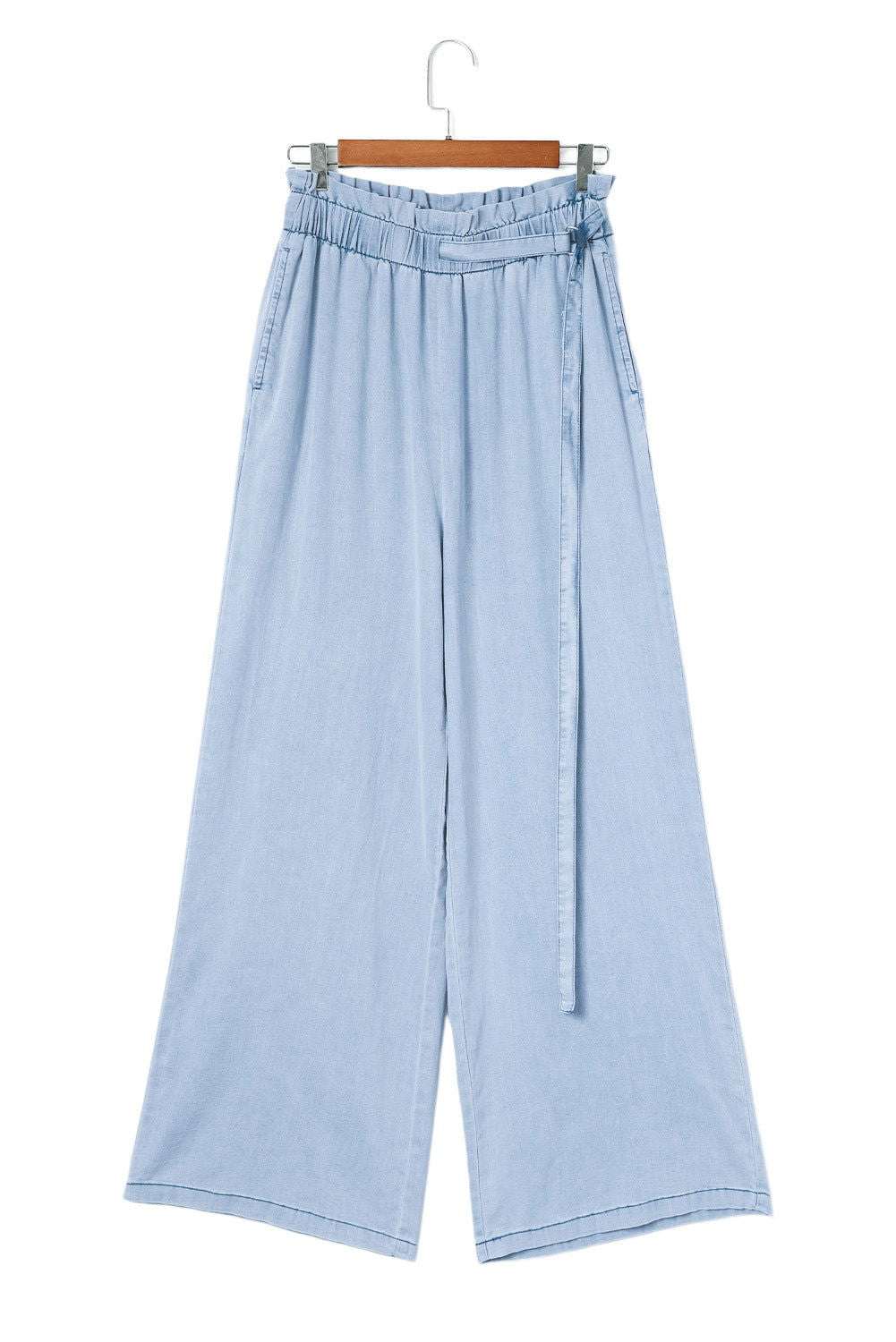 Sky Blue High Waist Pocketed Wide Leg Tencel Jeans 