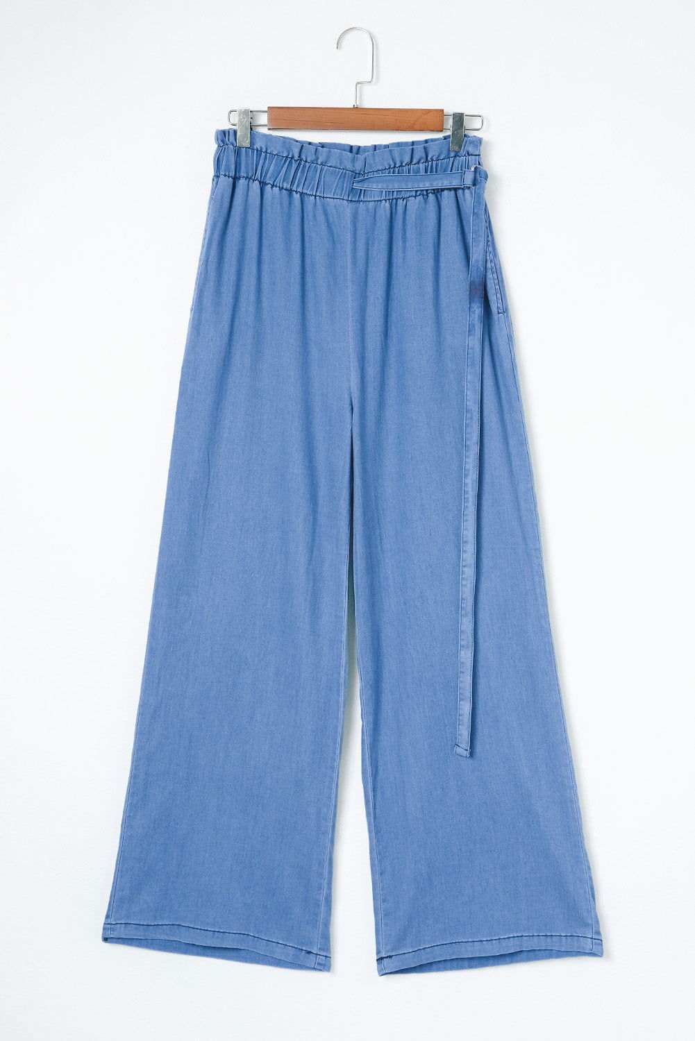 Sky Blue High Waist Pocketed Wide Leg Tencel Jeans 