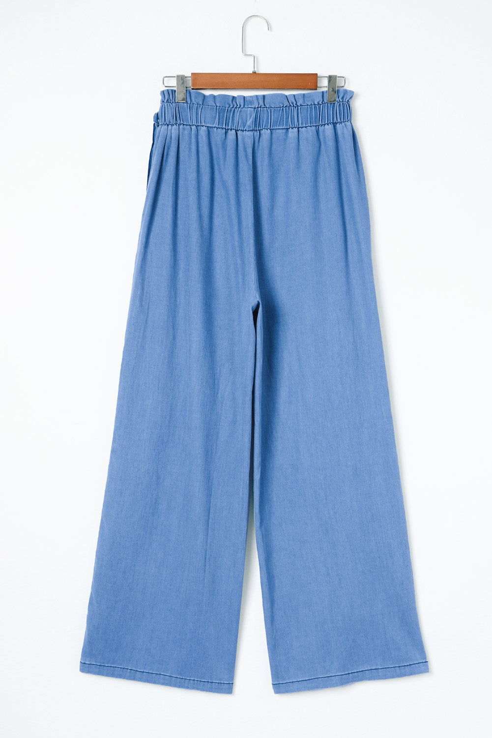 Sky Blue High Waist Pocketed Wide Leg Tencel Jeans 