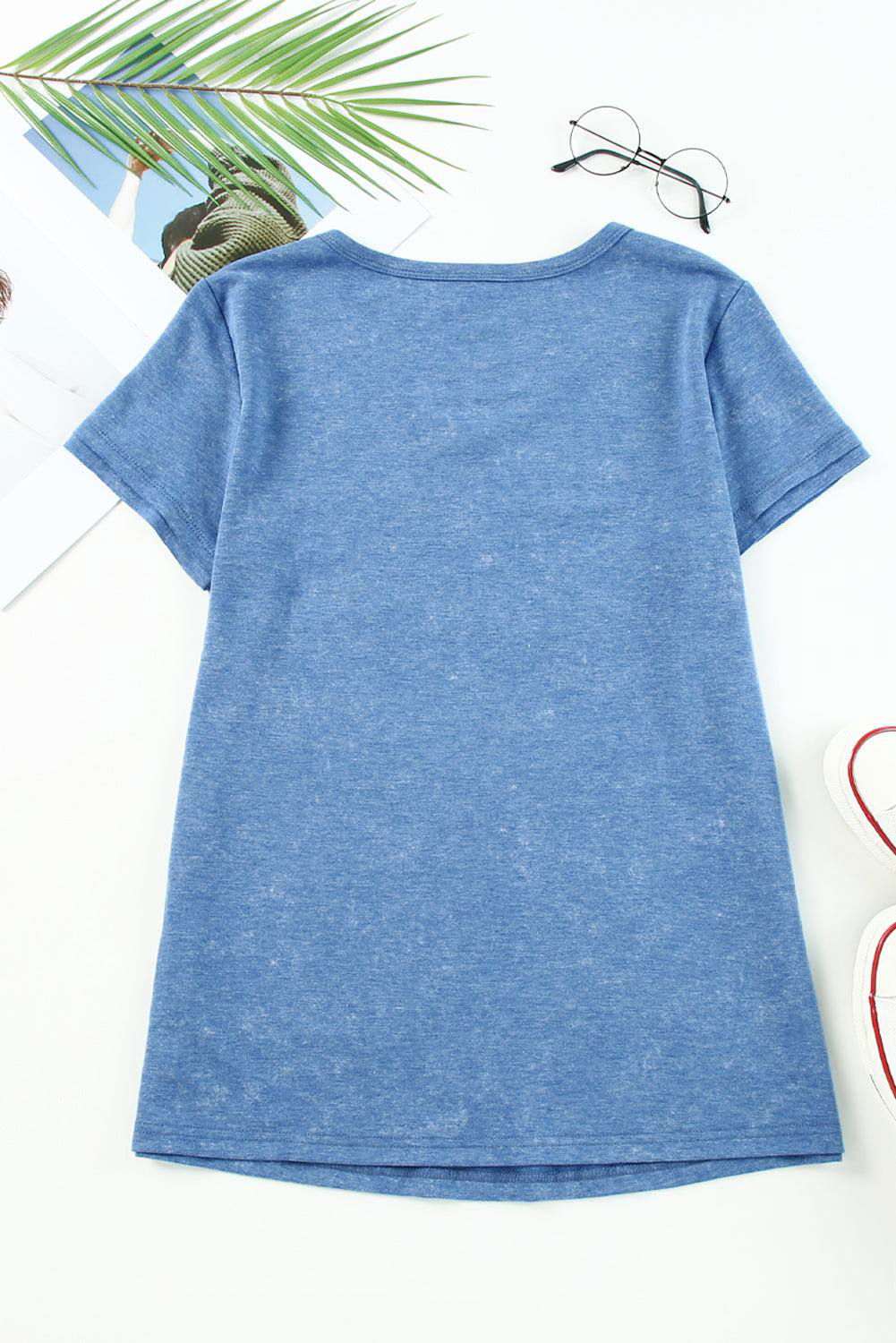 Sky Blue Mineral Washed V Neck T Shirt 