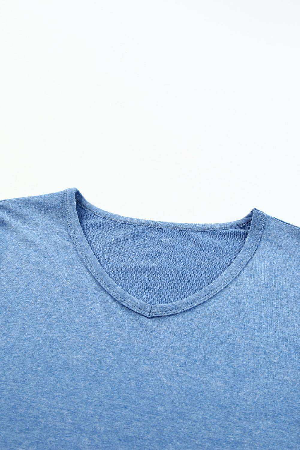 Sky Blue Mineral Washed V Neck T Shirt 