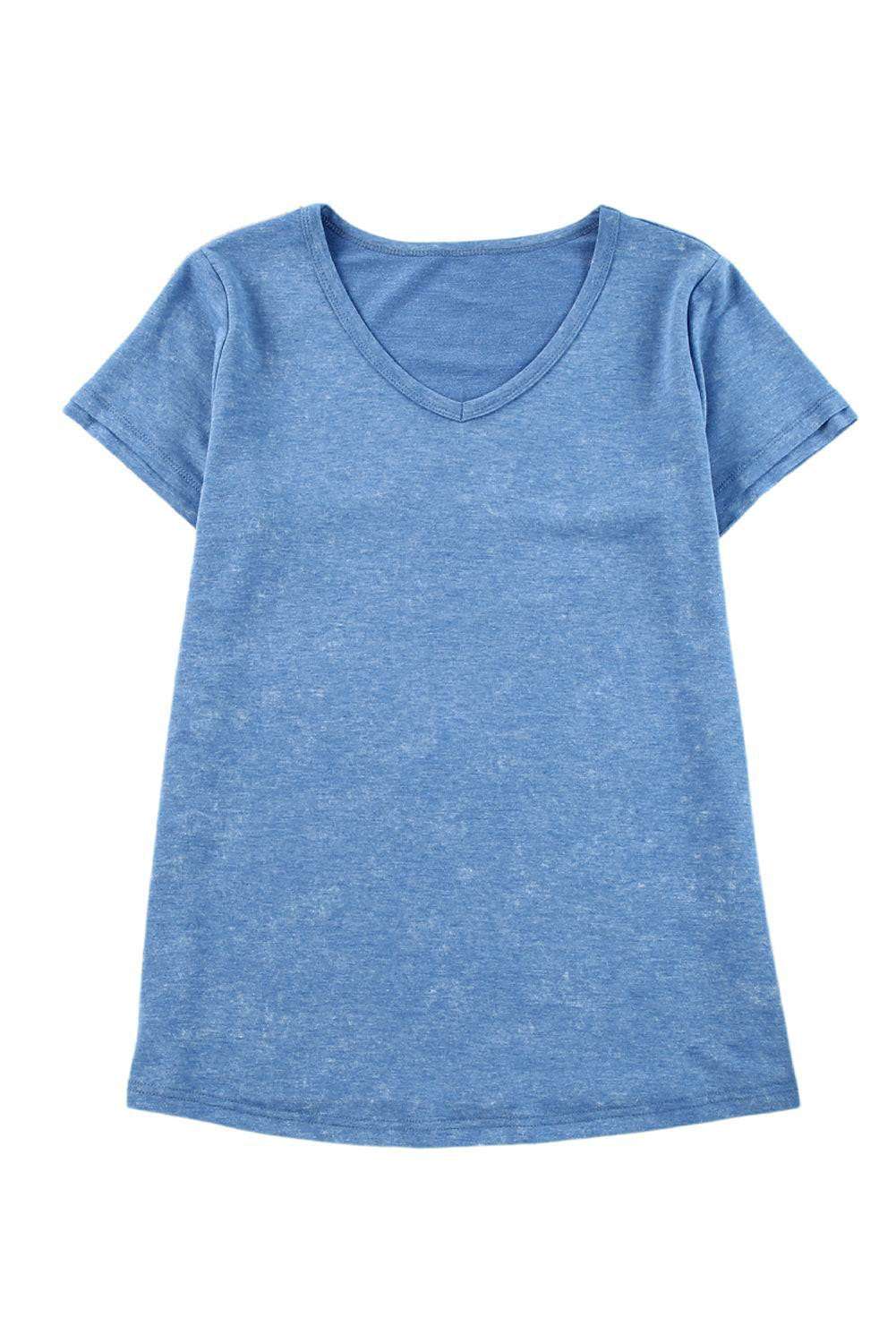 Sky Blue Mineral Washed V Neck T Shirt 