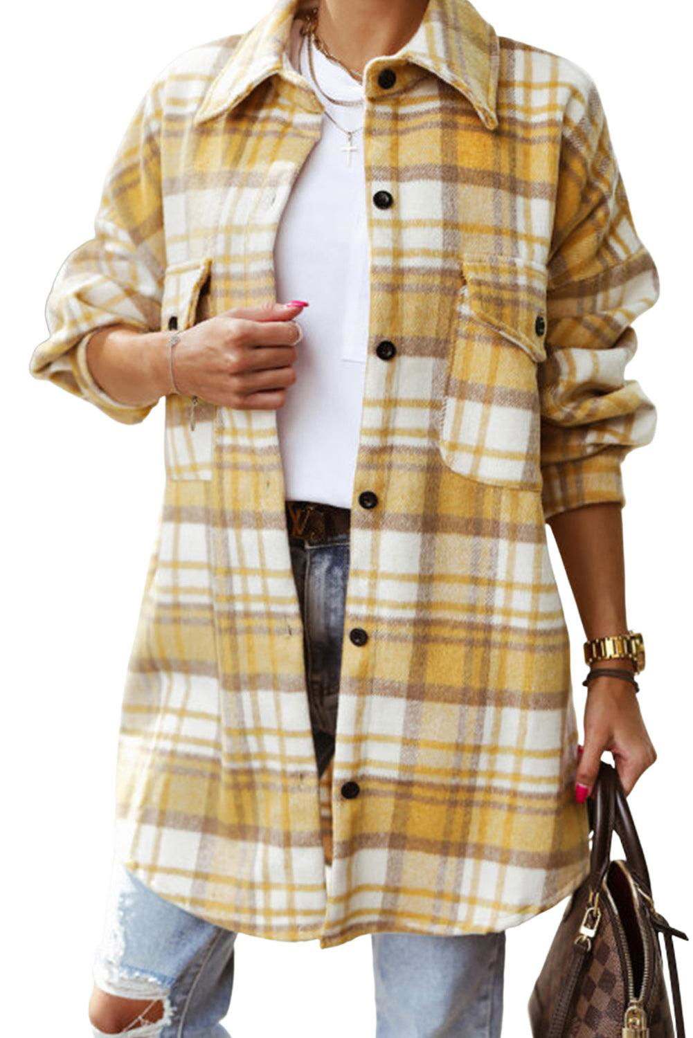 Sky Blue Plaid Flap Pocket Long Sleeve Shacket 