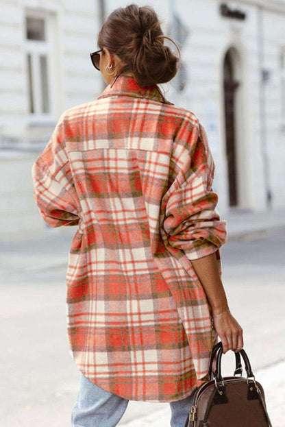 Sky Blue Plaid Flap Pocket Long Sleeve Shacket 