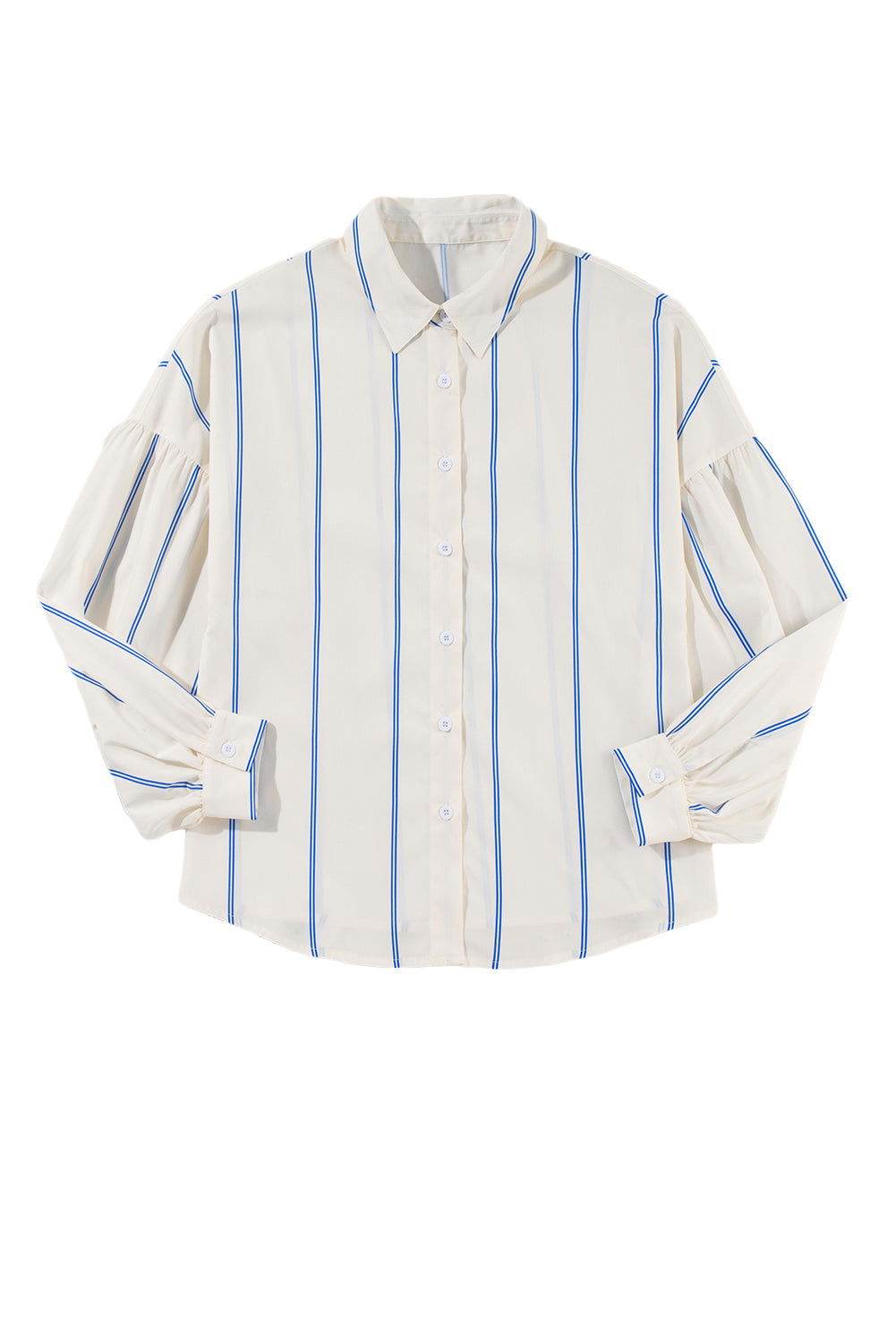 Sky Blue Stripe Drop Shoulder Bubble Sleeve Loose Shirt 