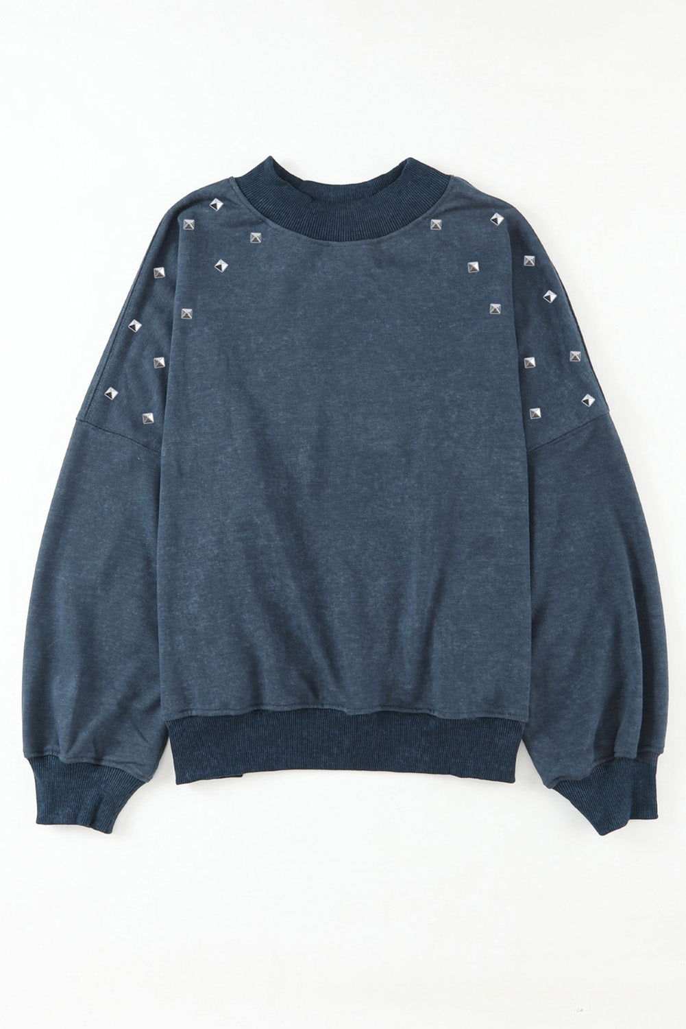 Sky Blue Studded Graphic Drop Shoulder Sleeve Sweatshirt 