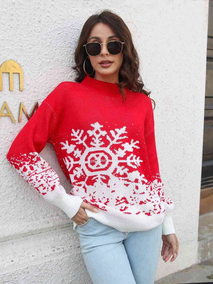 Snowflake Pattern Mock Neck Sweater 