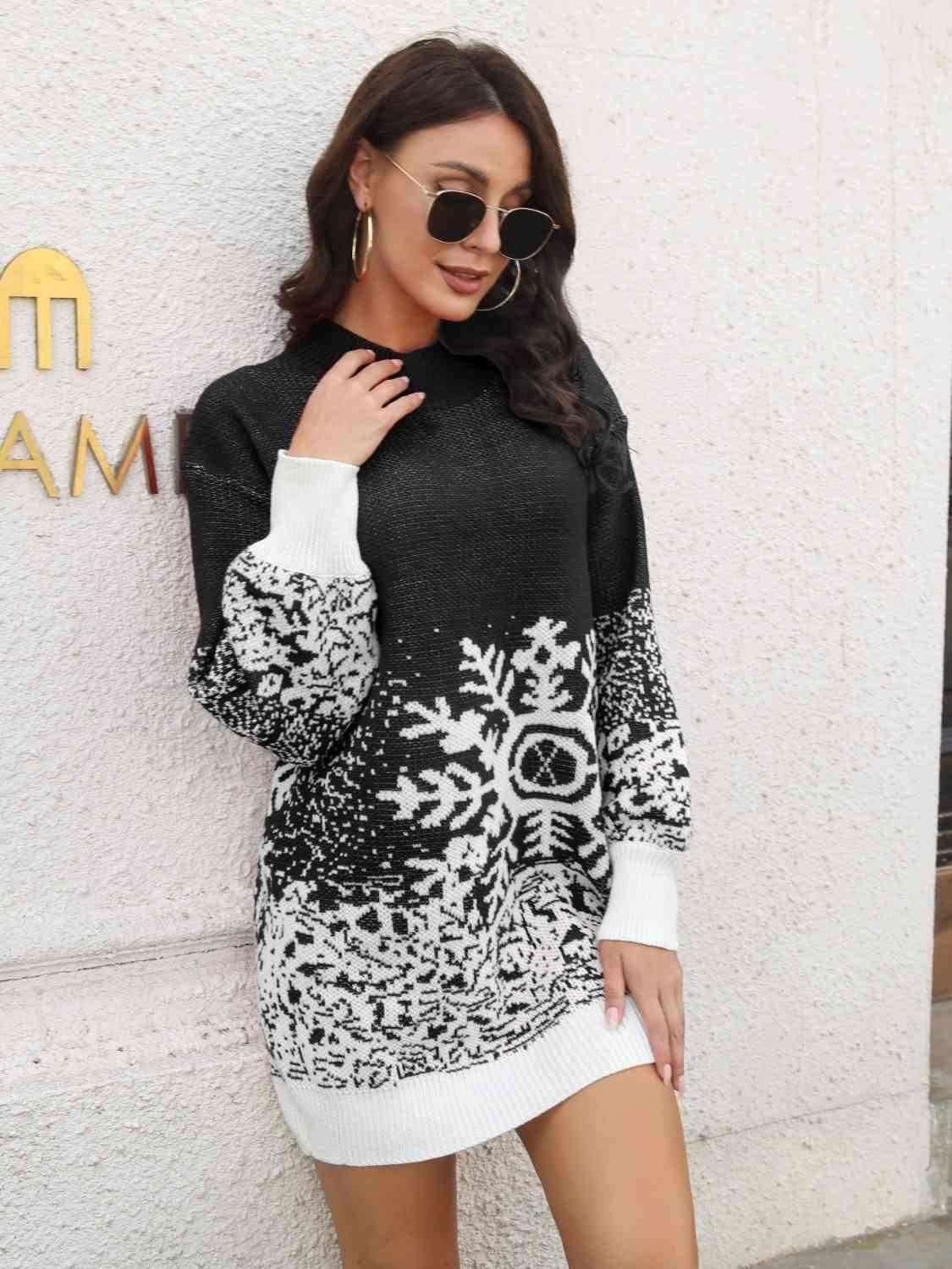 Snowflake Pattern Sweater Dress 