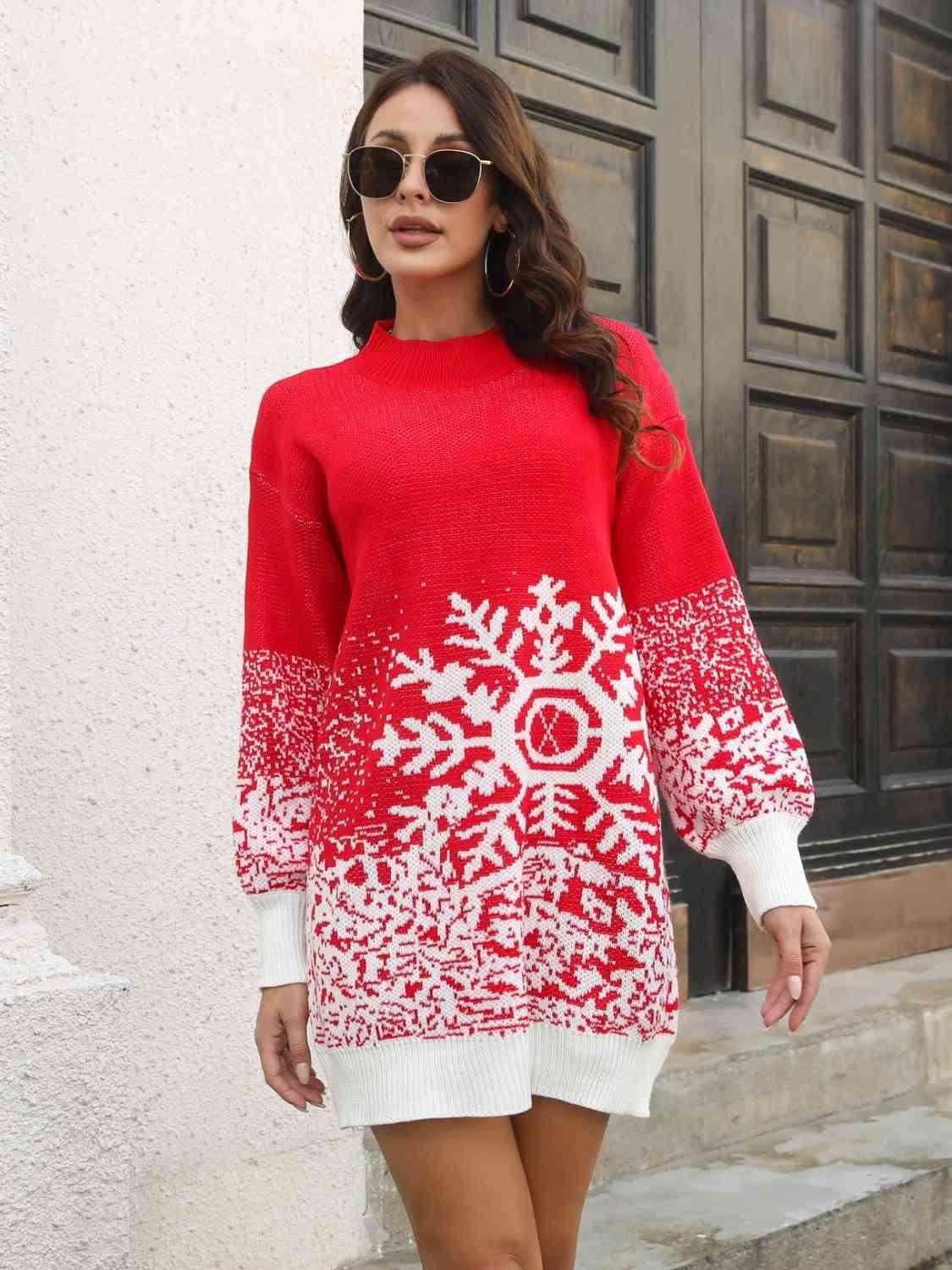 Snowflake Pattern Sweater Dress 