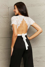 Spliced Lace Tied Open Back Bodysuit 