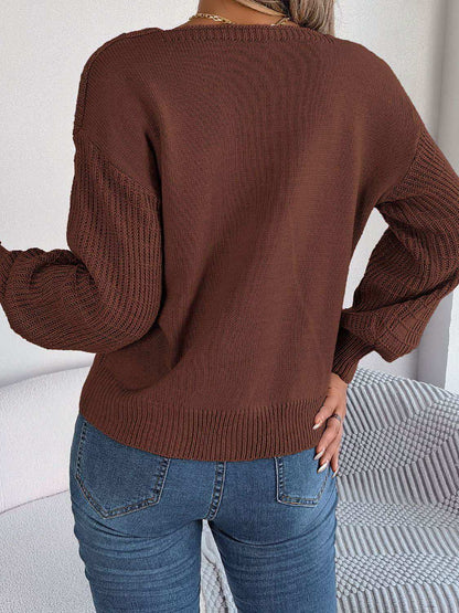 Square Neck Mixed Knit Sweater 