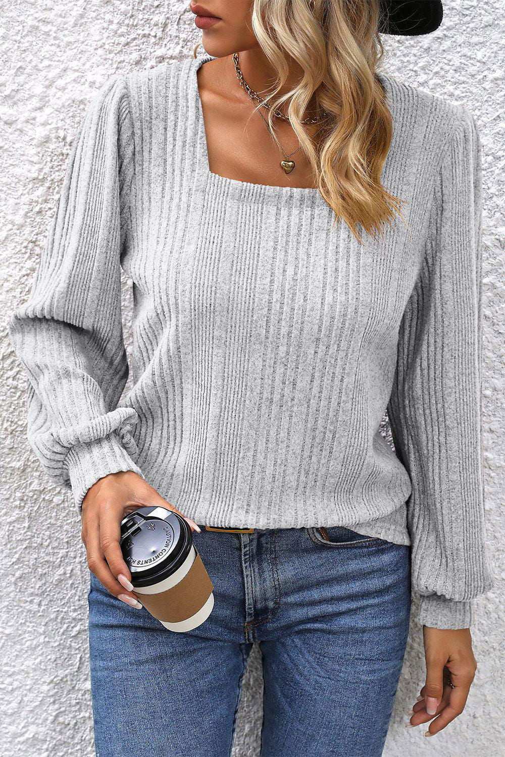 Square Neck Puff Sleeve Blouse 