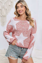 Star Pattern Dropped Shoulder Knit Top 