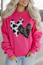 Strawberry Pink Sequins Heart Patch Graphic Sweatshirt 