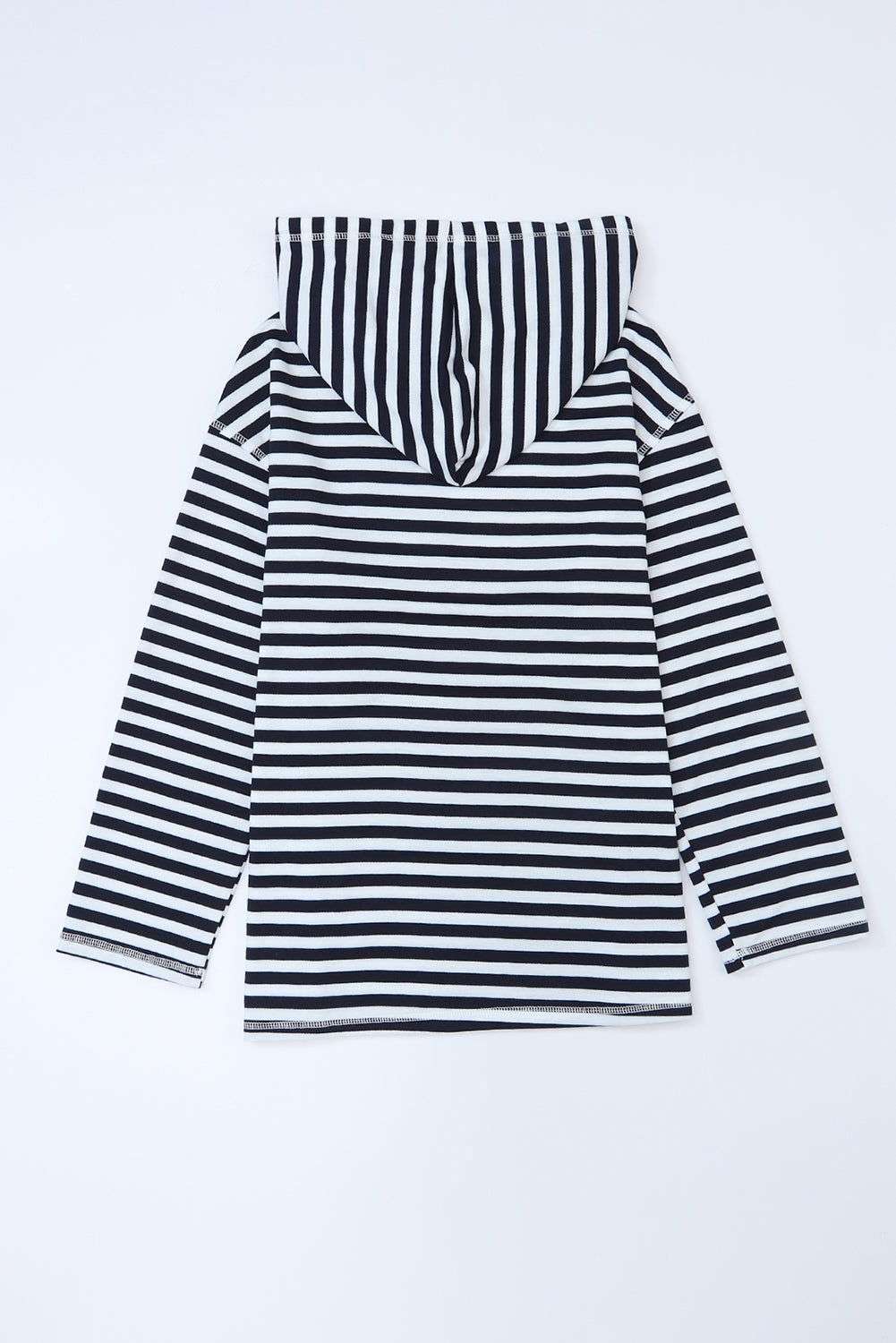 Stripe Print Kangaroo Pocket Drawstring Hoodie 